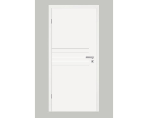 Porte intérieure avec lignes décoratives horizontales, poignée de porte et serrure