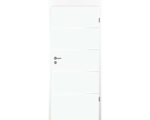 Weisse Innentür mit horizontalen Rillen und Türgriff