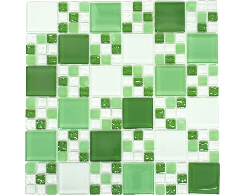 Mosaïque de verre 8570 30.5x32.5 cm vert/blanc Mosaïque avec surface en verre de forme carrée