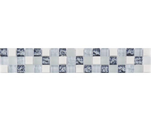 Frise en verre avec pierre naturelle bleu mix 4,8x29,8 cm Mosaïque avec aspect verre et pierre