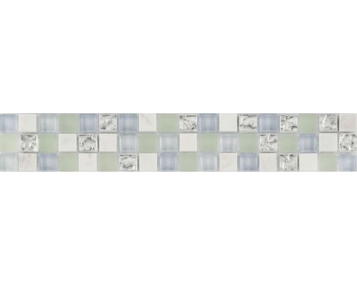 Frise en verre avec pierre naturelle bleu clair mix 4,8x29,8 cm Carreaux de mosaïque avec aspect verre et marbre