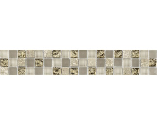 Frise en verre avec pierre naturelle crème mix 4,8x29,8 cm Panneau de carreaux de mosaïque avec des pierres carrées de différents aspects