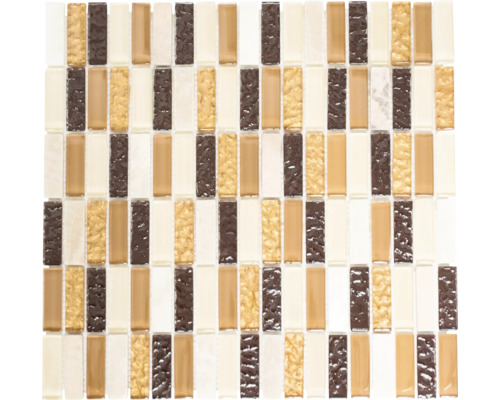 Mosaïque de verre avec pierre naturelle XCM SM83, 1,5x5 cm Mosaïque avec éléments rectangulaires dans différentes teintes