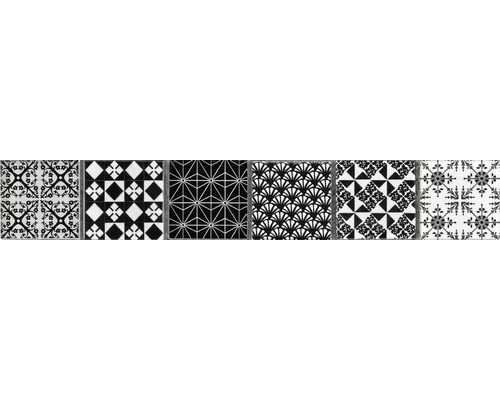 Glasbordüre Glas schwarz/weiss dekoriert 4.8x29.8 cm Verschiedene Fliesen mit unterschiedlichen grafischen Mustern