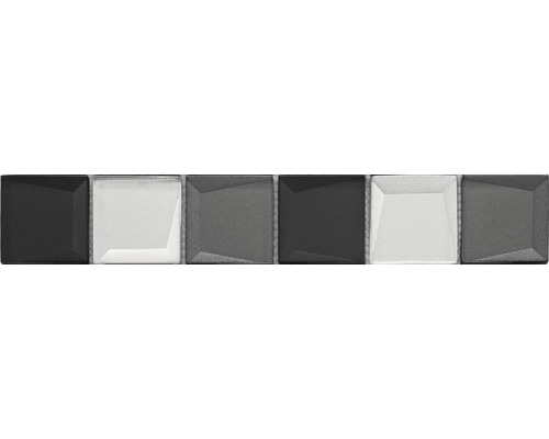 Frise en verre verre REFLEX noir mix 4,8x29,8 cm Carreaux de mosaïque rectangulaires en noir, gris et blanc