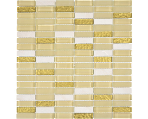 Mosaïque de verre avec pierre naturelle XCM SM91 beige-or, 30.5x32.5 cm