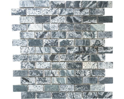 Natursteinmosaik XMI 117 Silber-schwarz 30,5x32,5 cm Mosaikfliesenmatte mit rechteckigen Natursteinen