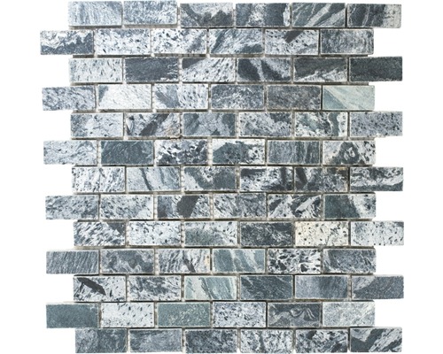 Mosaïque en pierre naturelle XMI 117 argent-noir, 30.5x32.5 cm