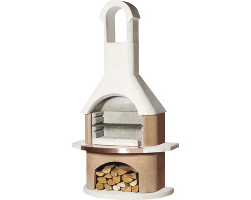 Barbecue cheminée Buschbeck Toscana 65 x 110 x 203 cm béton blanc terre cuite Cheminée de barbecue avec bois