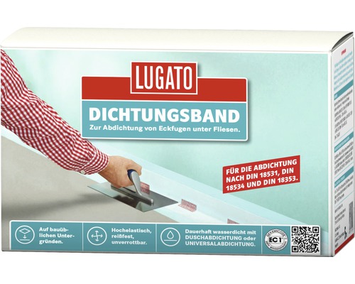 Bande d'étanchéité Lugato 5 m x 200 x 0,4 mm Ruban d''étanchéité Lugato pour l''étanchéité des joints d''angle sous les carreaux, emballage