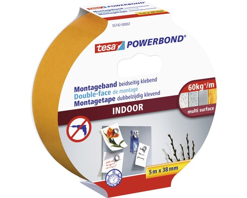 Ruban de montage tesa® Powerbond Indoor 5 m x 38 mm Tesa Powerbond ruban de montage pour l''intérieur