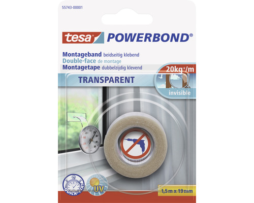 tesa® Powerbond Montageband Transparent 1.5 m x 19 mm