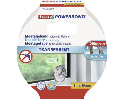 tesa® Powerbond Montageband Transparent 5 m x 19 mm Tesa Powerbond Montageband transparent, 5 Meter mal 19 Millimeter