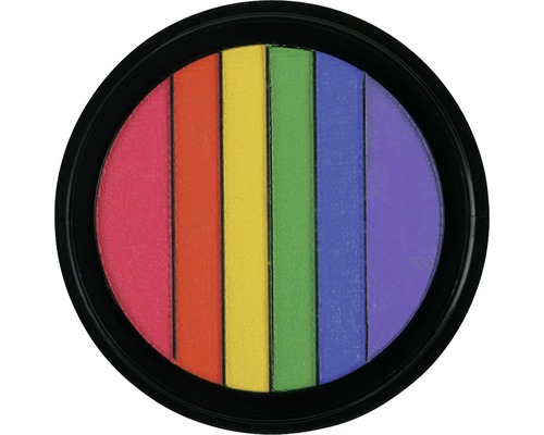 Palette de maquillage arc-en-ciel dans un récipient noir