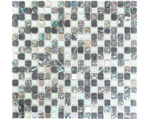 Glasmosaik mit Naturstein XCM M840 1,5x1,5 cm Quadratisches Mosaikfliesenmuster mit Stein-, Glas- und Metalleffekt