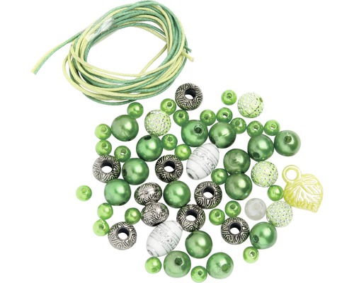 Perlen-Set mit Kordel grün-weiss
