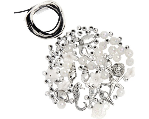 Perlen-Set mit Kordel weiss-silber