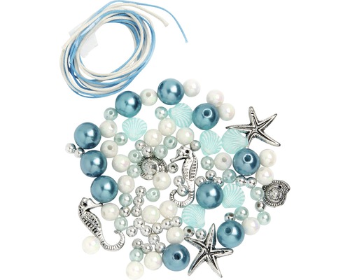 Kit de perles avec cordon blanc-argent-turquoise