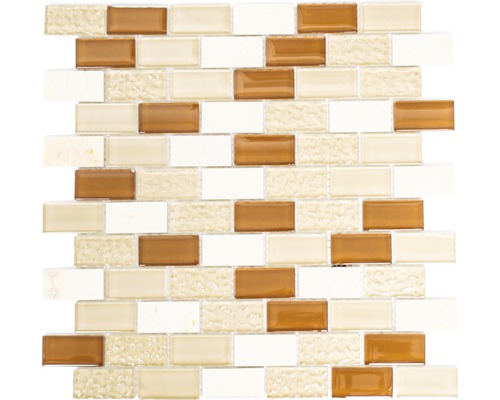 Glasmosaik mit Naturstein XCM MB834 beige 30,5x32,5 cm Mosaikfliese aus Glas