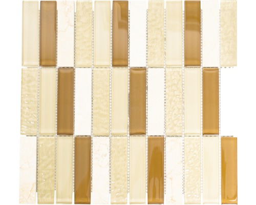 Glasmosaik mit Naturstein XCM MS836 beige 30,5x32,5 cm Mosaikfliese aus Glas und Naturstein