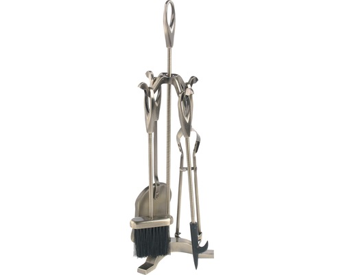Accessoires pour cheminée Lienbacher Fer laiton antique comprenant pince pelle tisonnier balai Serviteur de cheminée avec pelle, balai, tisonnier et pince