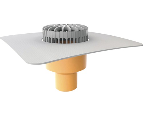 Évacuation de toit avec panier pare-feuilles et raccord