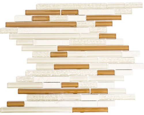 Glasmosaik mit Naturstein XCM MV838 beige 30,5x32,5 cm Mosaikfliese aus Glas in länglicher Form