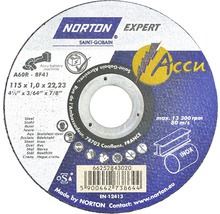Disque à tronçonner Norton Expert, 115 x 1,0 x 22,23 millimètres, adapté aux machines à batterie