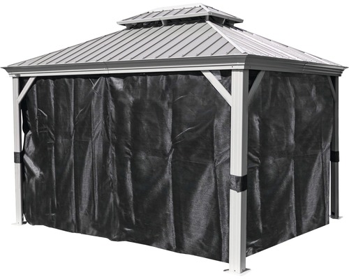 Pavillon avec rideaux noirs pour le jardin