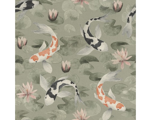 Vliestapete 409437 Kimono Koi grün