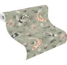 Vliestapete 409437 Kimono Koi grün