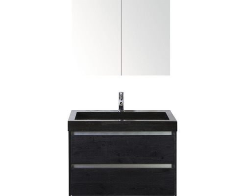 Ensemble de meubles de salle de bains Dante 80 black oak avec vasque Lucca + armoire de toilette Ensemble de meuble-lavabo avec lavabo, meuble sous-lavabo et armoire de toilette