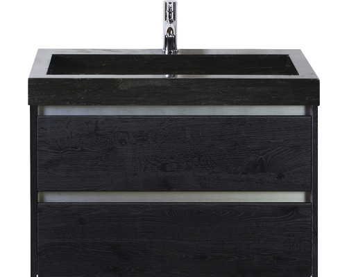 Badmöbelset Dante 80 black oak mit Waschbecken Lucca + Spiegel Feel