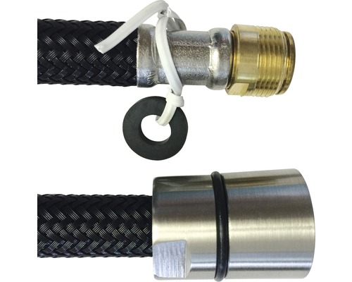 Flexible de douche avec raccords en métal et plastique