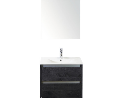 Ensemble de meubles de salle de bains Dante 60 black oak avec vasque Enjoy + armoire de toilette