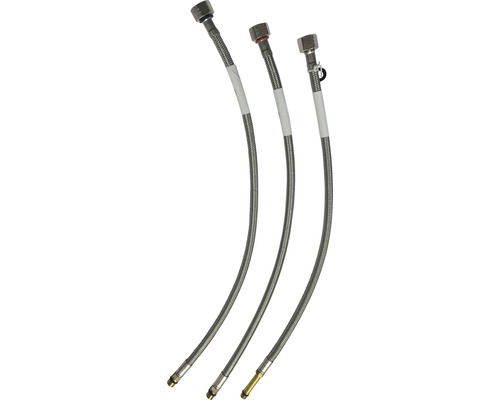 Drei Panzerschläuche für Sanitäranwendungen