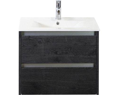 Waschbeckenunterschrank Dante 60 cm black oak inkl. Keramikwaschbecken