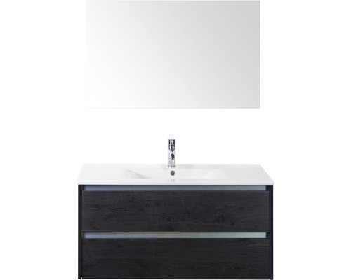 Ensemble de meubles de salle de bains Dante 100 black oak avec vasque Enjoy + miroir