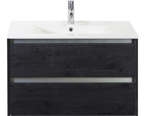 Meuble sous lavabo Dante 80 cm black oak y compris vasque céramique