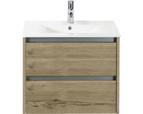 Meuble sous lavabo Dante 60 cm chêne nature y compris vasque céramique