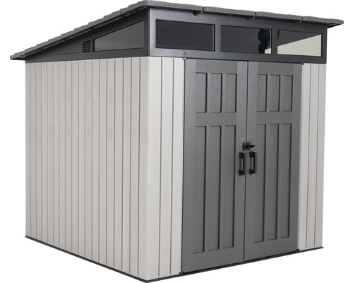Abri de jardin avec double porte et fenêtres de toit