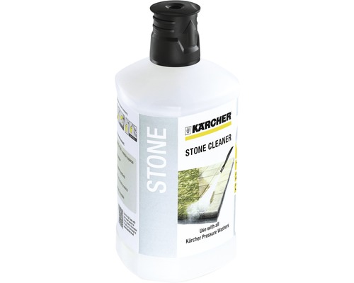 Kärcher Nettoyant pour pierres et façades 3 en 1 1 litre Nettoyant pour pierres Kärcher dans une bouteille en plastique blanche avec bouchon noir