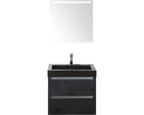 Ensemble de meubles de salle de bains Dante 60 black oak avec vasque Lucca + miroir Feel