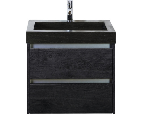 Meuble sous lavabo Dante 60 cm black oak y compris vasque en pierre naturelle