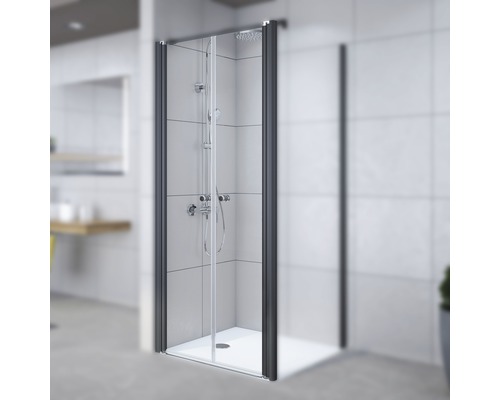 Porte de douche pour paroi latérale Breuer Elana 75 cm en verre transparent, profilé couleur noire 0601031001002