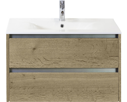 Meuble sous lavabo Dante 80 cm chêne nature y compris vasque céramique