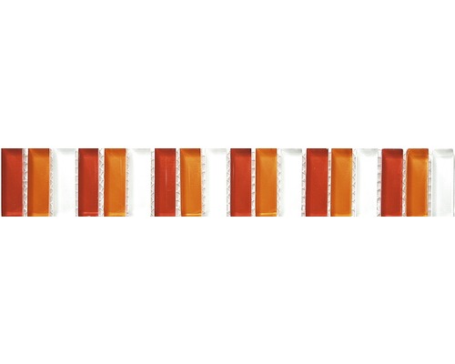 Frise en verre baguette rouge-orange-blanc 30x5 cm