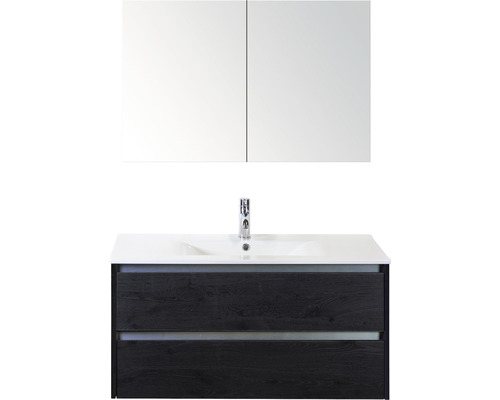 Ensemble de meubles de salle de bains Dante 100 black oak avec vasque Enjoy + armoire de toilette Meuble sous-vasque avec lavabo et armoire de toilette