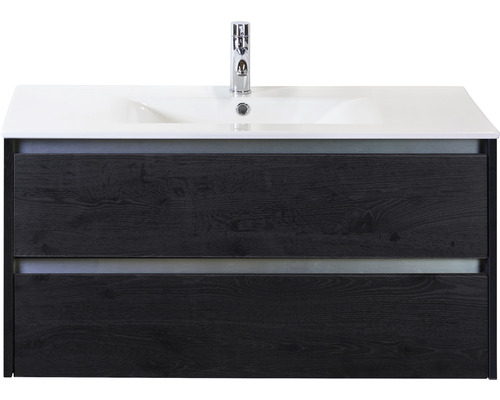 Waschbeckenunterschrank Dante 100 cm black oak inkl. Keramikwaschbecken