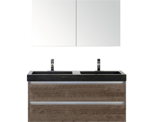 Ensemble de meubles de salle de bains Sanox Dante couleur de façade tabacco lxhxp 121x170x45.5 cm avec lavabo en pierre naturelle et armoire de toilette